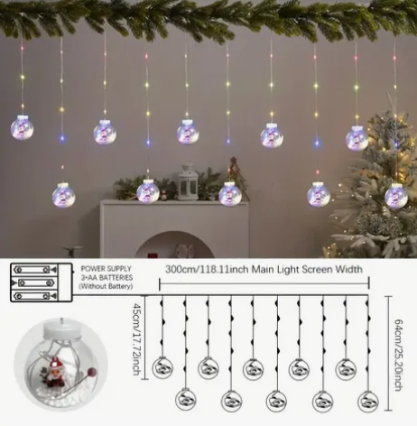 CORTINA DE LUCES BOLAS DE NAVIDAD