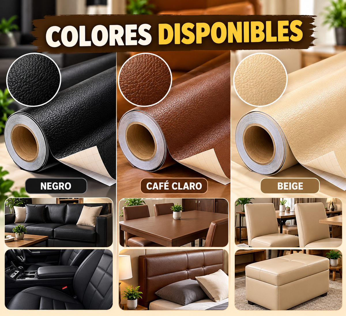 Papel Adhesivo Tipo Cuero ✨ Renueva tus Muebles Fácilmente