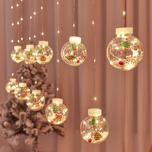 CORTINA DE LUCES BOLAS DE NAVIDAD