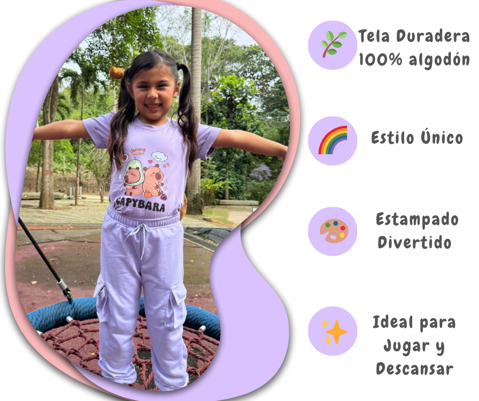 CAPYBARA 🧸: CONJUNTO SUDADERA CARGO + CAMISETA 🌈