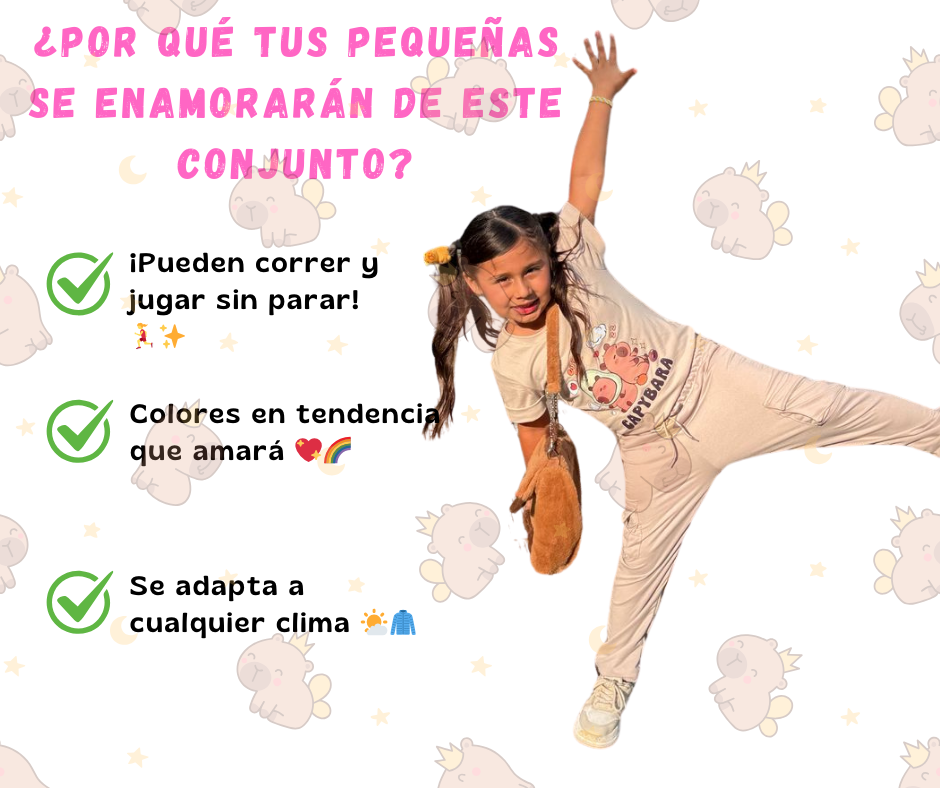 CAPYBARA 🧸: CONJUNTO SUDADERA CARGO + CAMISETA 🌈