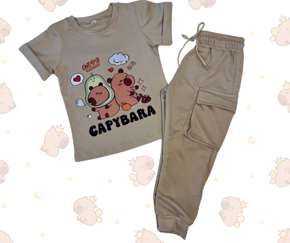 CAPYBARA 🧸: CONJUNTO SUDADERA CARGO + CAMISETA 🌈