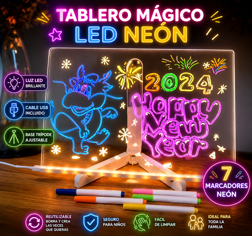 Tablero Mágico LED y recibe 7 Marcadores Neón GRATIS✨🌈🎨
