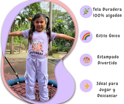 CAPYBARA 🧸: CONJUNTO SUDADERA CARGO + CAMISETA 🌈